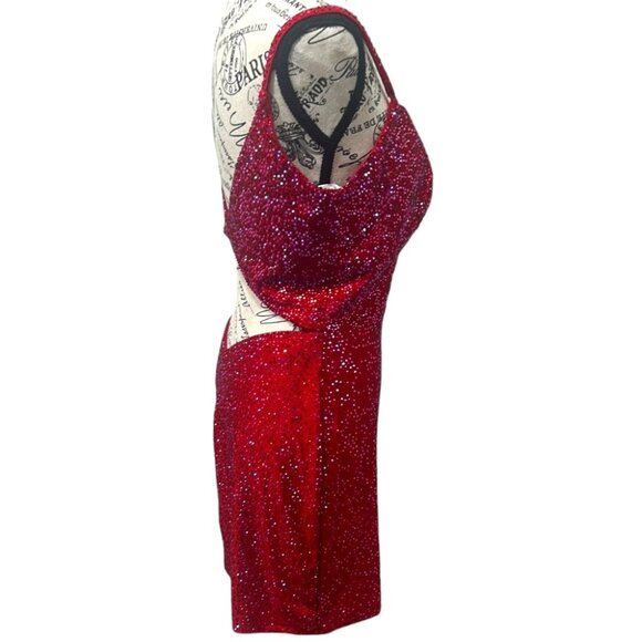 Amarra Red Cherry Cutout Mini Dress - Rhinestone V-back - Size 6 - Style 20168 - Picture 3 of 16